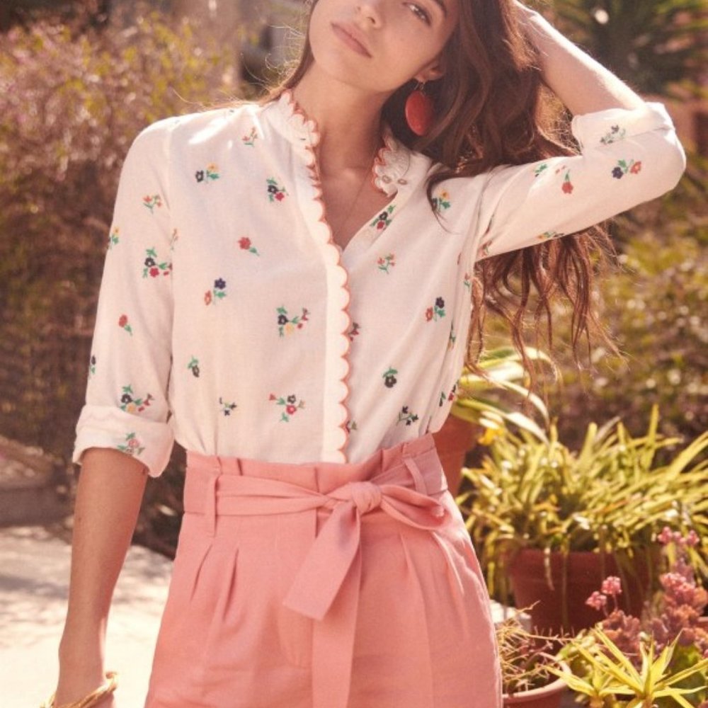 Sezane Louise Shirt - Ecru Embroidery Multicolored